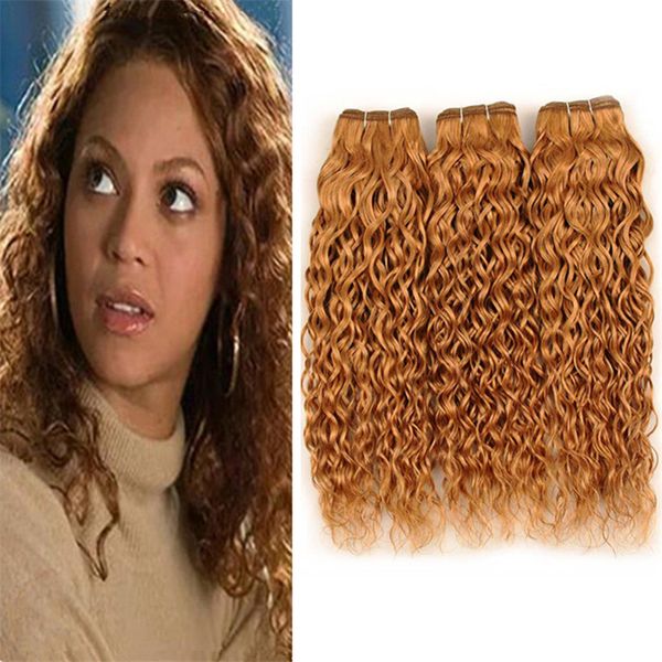 27 Brown Blonde Water Wave Human Hair Weave 3 Bundles Wet And Wavy