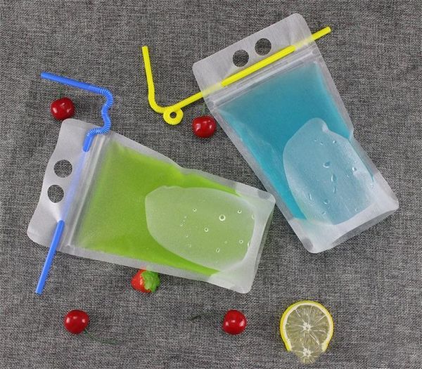 

usa stock 24 hours clear drink pouches bags frosted stand-up plastic drinking bag with holder with straw reclosable heat-proof fy4061