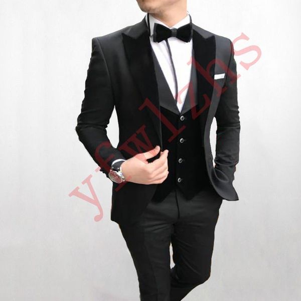 

one button groomsmen peak lapel wedding groom tuxedos men suits wedding/prom/dinner man blazer(jacket+tie+vest+pants) 1050, Black;gray