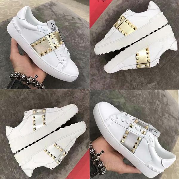 

With Box 2019 Top Quality Genuine Leather Metal Spike Casual Shoes Luxury Designer Men Women Party Wedding Shoes Trainers