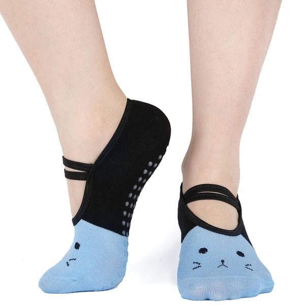 

cotton cute yoga socks women anti slip sport pilates socks backless silicone non-slip ballet dance for ladies girl, Black