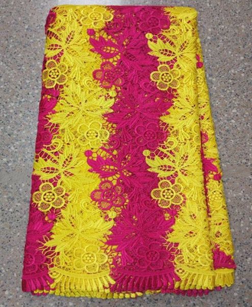 

5yards/pc fuchsia and yellow flower african water soluble lace embroidery french guipure lace fabric for dress bw61-4, Black;white