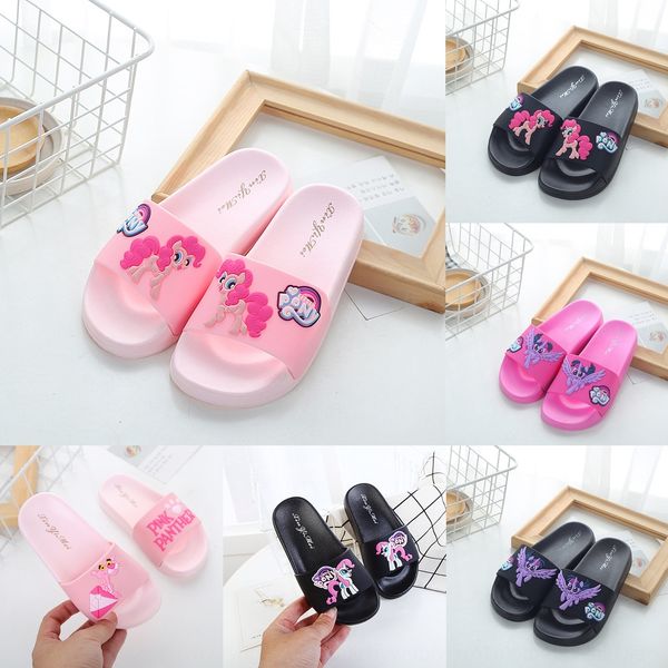 

xiaoma boli 2019 yuebiqi children' children' shoes female one-line slippers anti-slip soft bottom home slippers, Black;grey