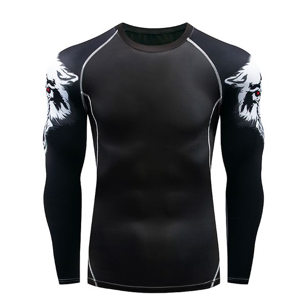 

ultra-stretch wolf head lion head small sized wicking quick drying clothes men's running sports fitness long-sleeved t-shirt, White;black