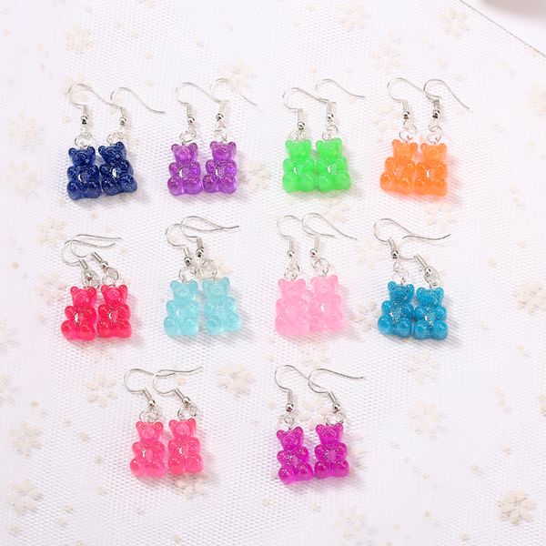 

1pair fashion craft resin glitter gummy bear drop earrings for women japan/korean fashion jewelry wholesale, Silver