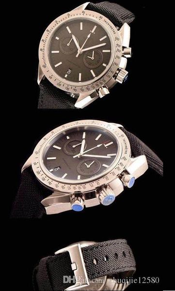 

wholesale new style mens classic watches black dial fabric strap watch chronograph quartz movement watches male wristwatches, Slivery;brown