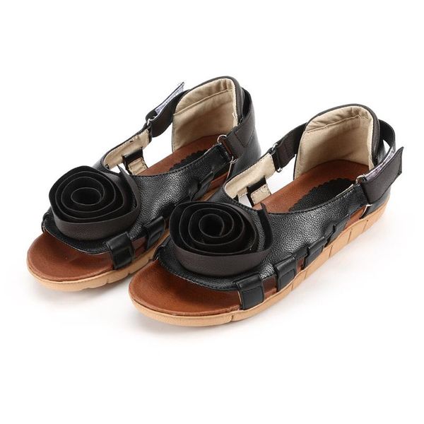 

women's retro flower summer ladies shoes breathable sandals open toe platform hollow casual shoes, Black
