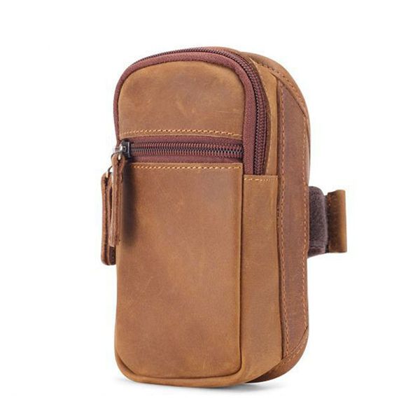 

crazy horse genuine leather waist bag men vintage cowhide small belt waist pack cigarette case cellphone pouch male shoulder bag