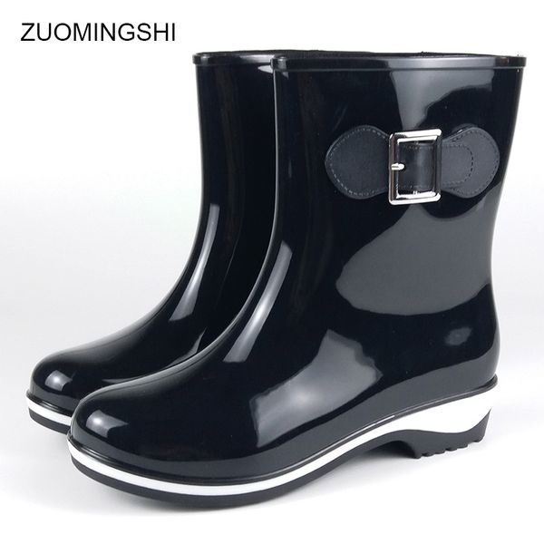 

fashion rain boots women galoshes slip-proof gumboots women's wellies waterproof working rubber shoes pvc low-heeled, Black