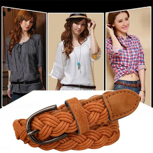 

liaomiufu fashion women belt handwork braid polyester leather belt metal buckle female lose weight waist ing, Black;brown