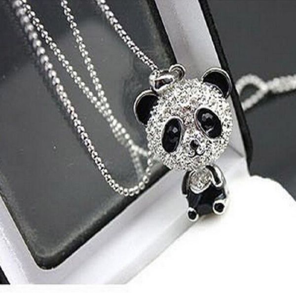 Panda Kolye kadın Rhinestone Hareketli Kafa Panda Kolye Kazak Zincir Kolye Kadınlar Için Charm Kolye Takı GB1517