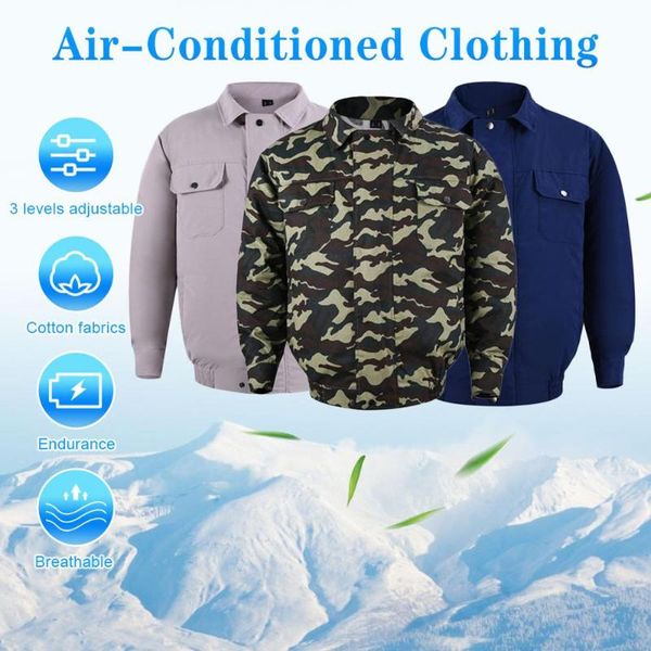 

outdoor t-shirts male/female cooling air-conditioning fan clothes with usb charging fishing grey/blue/camouflage, Gray;blue