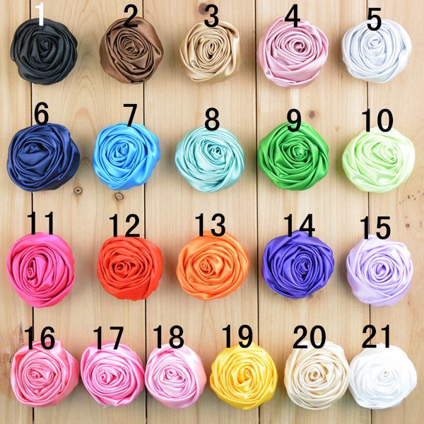 

20pcs/lot 5cm flatback rolling fabric rose flowers craft fit infant toddler girl hair jewelry headband clips headwear diy, Golden;white