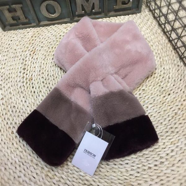 

warm blue patchwork imitation rabbit fur thickening collar scarves for winter 2019 fashion women scarf accessories, Blue;gray