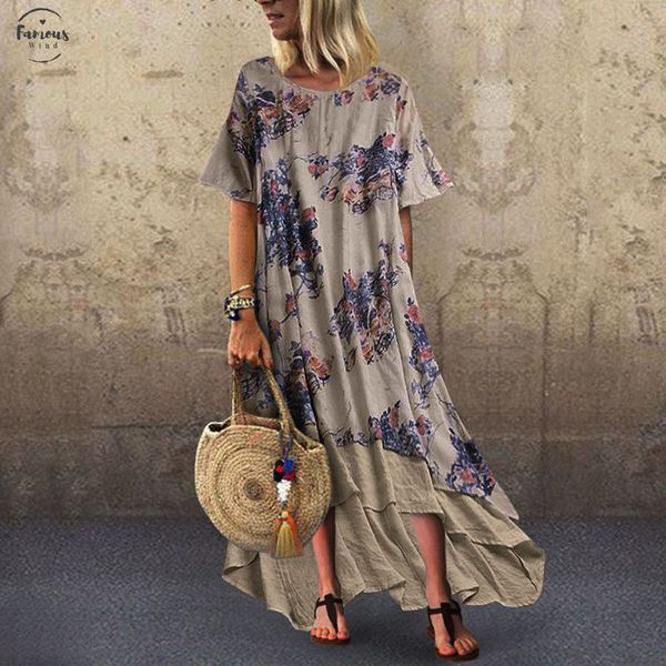 

2020 летние льняные платья boho пэчворк с коротким рукавом o образным вырезом макси платье свободные плюс размер длинное платье цветочный ви, Black;gray