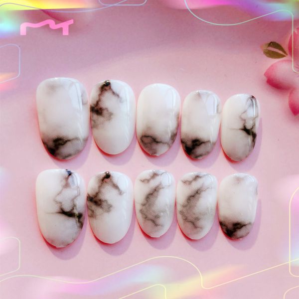 

stickers & decals 2021 24pcs/set fake nails tips finish design removable nail art decor, Black
