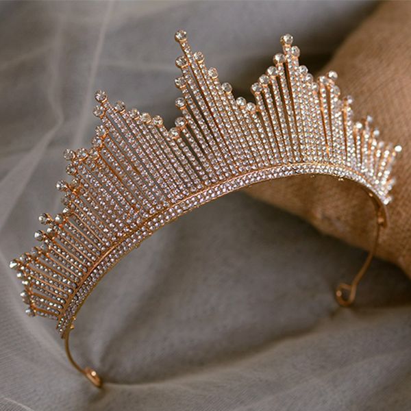 

princess crown rhinestone crystal crown queen korean bridal bride tiara wedding headband hair jewelry diadem golden, Golden;white