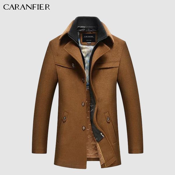 

autumn winter mens jackets casual plus velvet thicken long trench male wool coat turn-down collar outwear, Black