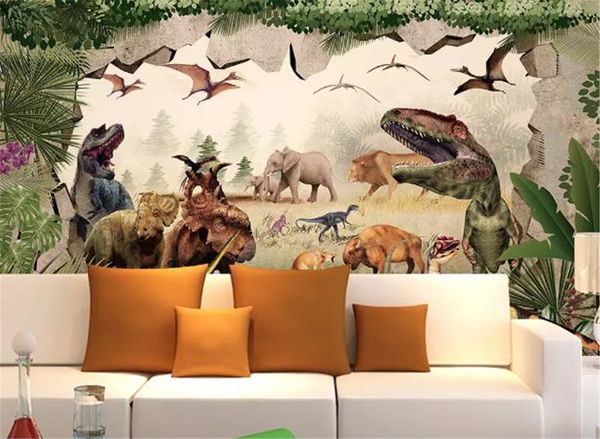 

пользовательские любой размер 3d обои динозавров королевство 3d детская комната тв фон настенные росписи обои