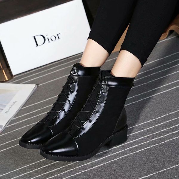 

high grade 2019 autumn new martin boots women's shoes british wind short tube wild motorcycle boots square head thick with ankle boots, Black