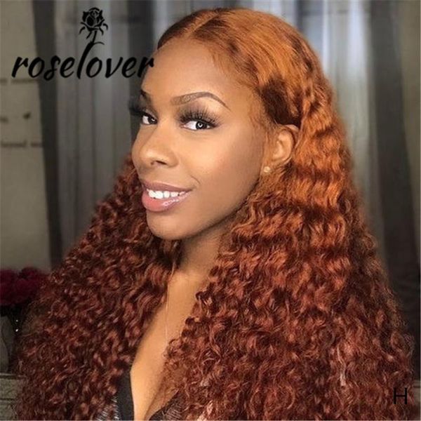

roselover оранжевый цвет кружева фронт человеческих волос парики вьющиеся рыжий цветной парик реми бразильский 13 * 6 глубокий пробор предва, Black;brown