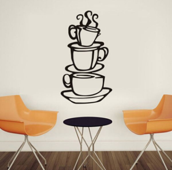 

3 coffee cups wall stickers removable kitchen decor coffee house cup decals vinyl wall sticker home decoration