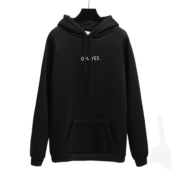 

oh yes letter harajuku casual coat two layers hat winter fleece pink pullover thick loose women hoodies sweatshirt female, Black