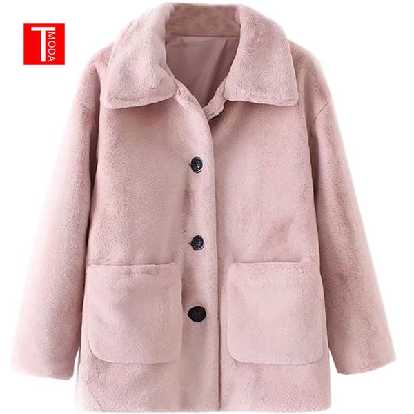 

2018 women winter autumn warm coat thick faux fur pockets long sleeve buttons outerwear ladies sweet casual chaqueta, Black;brown