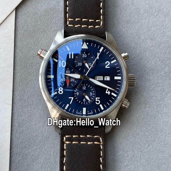 

new pilot date spitfire double iw377714 blue dial automatic mens watch pvd black steel case brown leather strap watches hello_watch 6 color, Slivery;brown