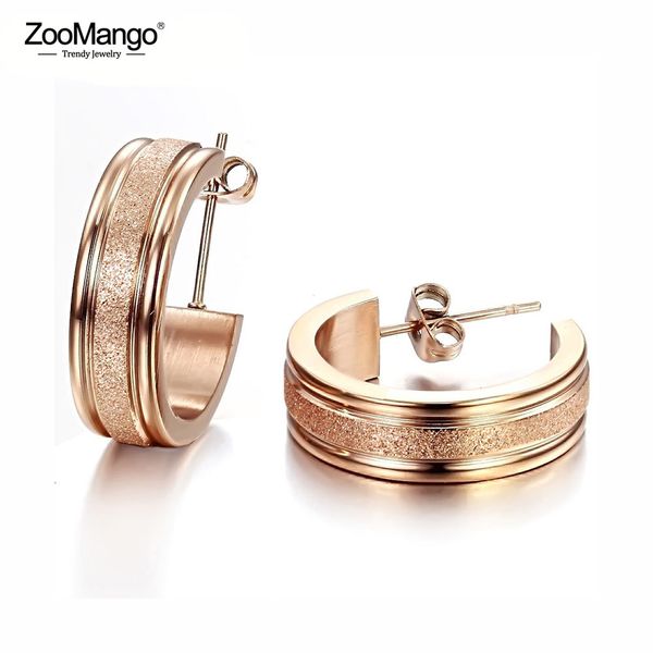 

zoomango fashion rose gold color hoop earrings jewelry for women 316l stanless steel open earrings jewelry pendientes zoge252, Golden;silver