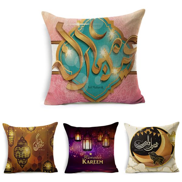 

ramadan islamic eid mubarak for home decorations pillow case decor sofa cotton muslim mosque decorative cushion cover 45x45cm