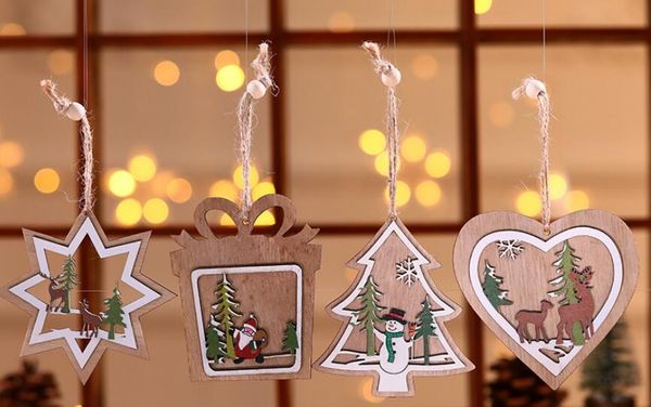

home festive christmas snowflakes&star&tree wooden pendants ornaments home christmas party xmas tree kids gifts decorations