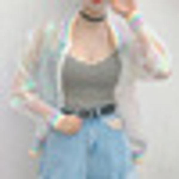 

women iridescent transparent jacket holographic coat rainbow bomber, Black;brown