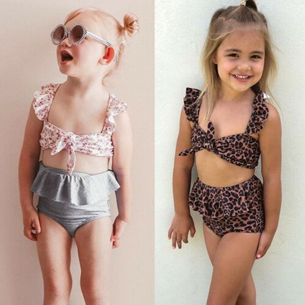 

2pcs toddler baby girl leopard swimwear bathing suit bikini outfits swimsuit set