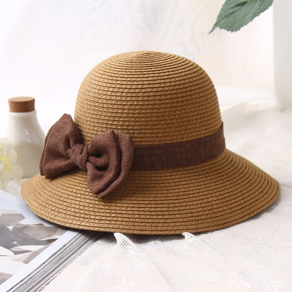 

2019 women sun hats korean version of summer straw hat burlap bow straw smashing basin cap flat beach shade travel sun hat, Blue;gray