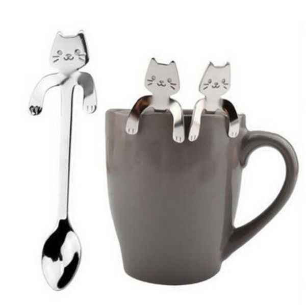 

new mounchain cute cartoon cat stainless steel handle hanging tea coffee spoon ice cream cutlery tableware outdoor camping picnic