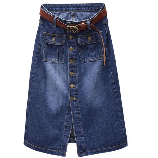

autumn casual jean skirts 2018 vintage denim skirt high waist plus size single breasted split jeans skirt, Black
