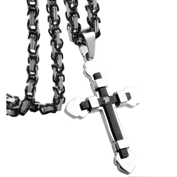 

men's titanium steel stainless steel black gold cross pendant necklace s0047, Silver