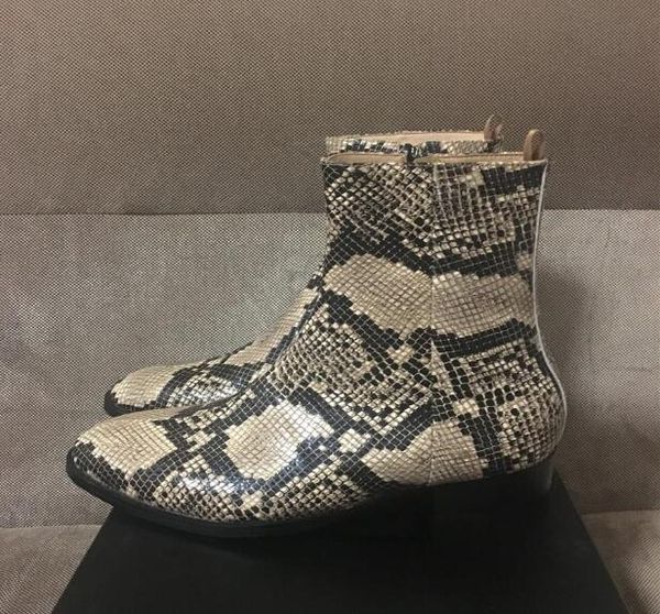 

factory outlet customized handmade kanye west wyatt slp serpentine genuine leather zipper catwalk paris men boot, Black