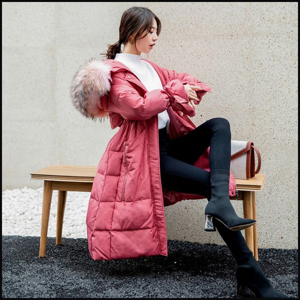 

women's down jacket 2019 autumn winter warm real raccoon fur coat female puffer jacket outwear doudoune femme hiver l456, Black