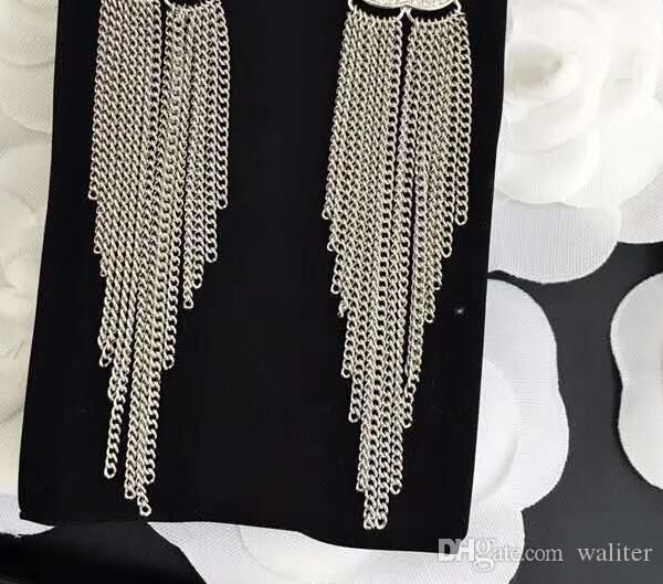 

мода классический кристалл длинные кисточкой серьги падение серьги для женщин ювелирные изделия бренд серьги с фланелью сумки для подарка, Silver