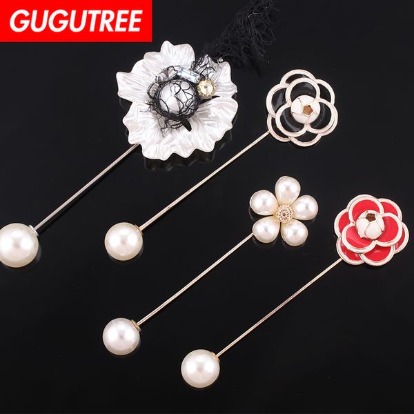 

gugutree brooch breastpin pearl flower patch badges applique patches for clothing hh-82, Black