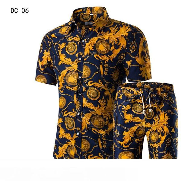 

men shirts+shorts set new summer casual printed hawaiian shirt homme short male printing dress suit sets plus size, White;black