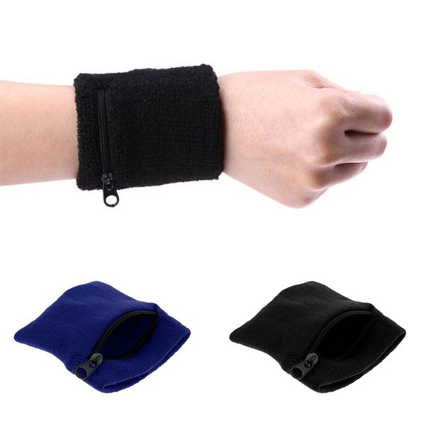 

pack of 2) sweatbands outdoor sports running wrist band wallet with zipper pocket boxing robes, Black;red