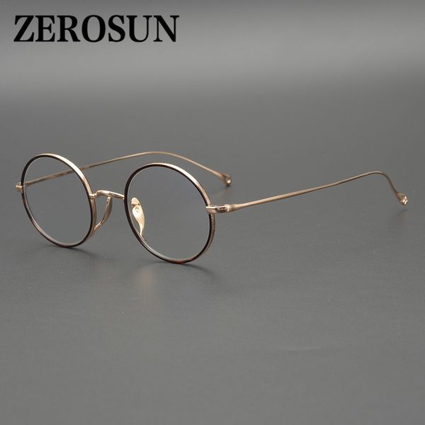

zerosun titanium eyeglasses men small round glasses frame man vintage nerd spectacles eyewear for optic pchromic anti blue, Black
