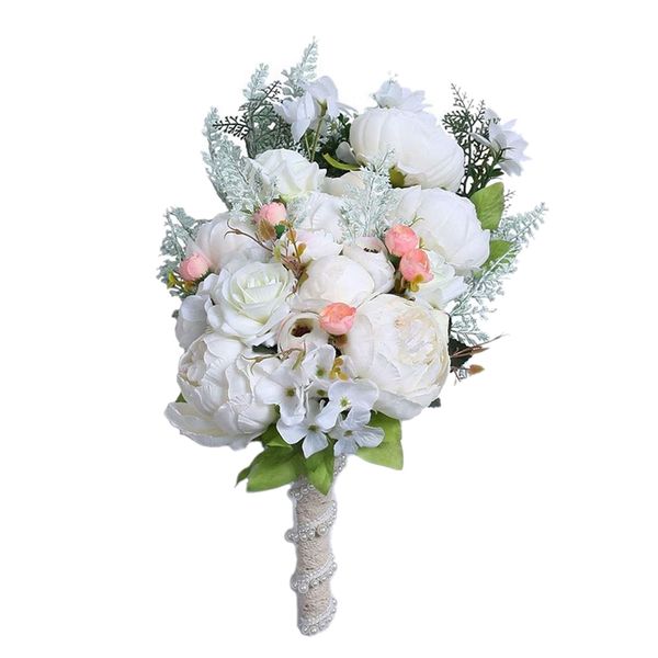 

bridal wedding bouquet romantic handmade artificial peony rose pearl suitable for wedding party home decor