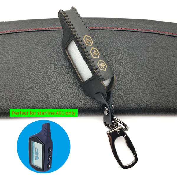 

starline a91 new leather keychain key shell case cover for russian version starline a91 lcd two-way remote car alarm system
