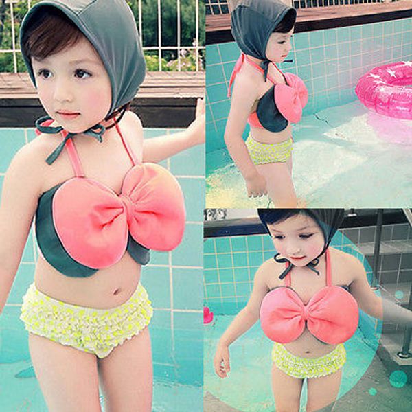 

4-8y дети 3шт дети baby girls одежда бикини набор для девочек лук купальная шляпа купальник купальники пляжная туника плавание пляжная верхн