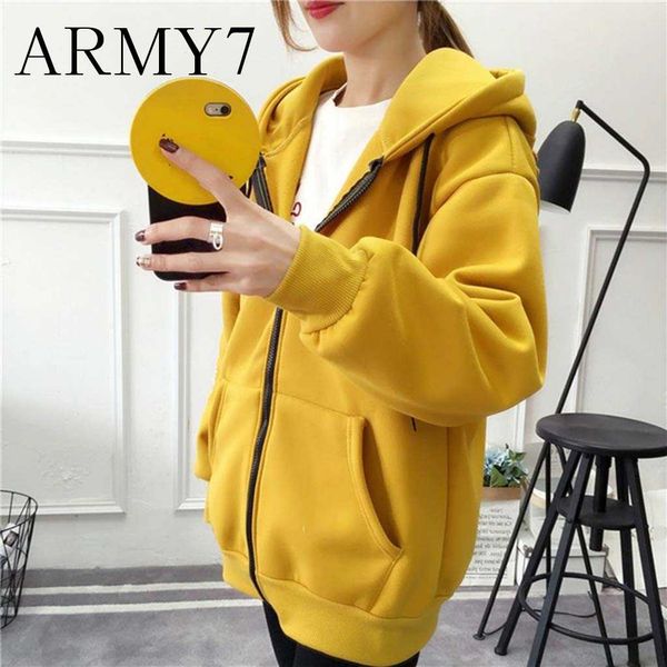 

winter sweatshirts coat warmer full zipper oversized fluffy sweatshirts women solid hooded long sleeve hat zip up tunic yellow, Black