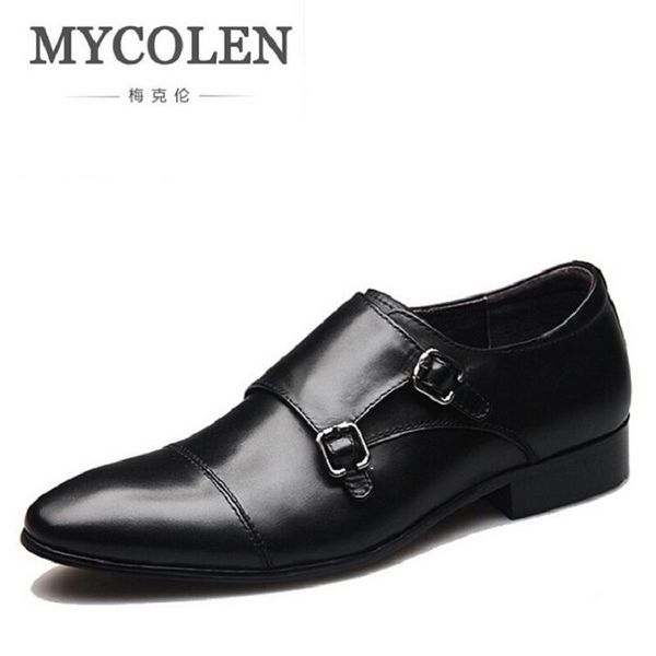 

mycolen classic genuine leather double buckles men's dress shoes formal wedding office man black men social shoe footwear